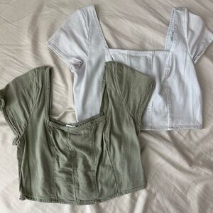 Hollister Square Neck Crop Top Duo — Olive and White